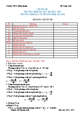 Chuyên đê Phương trinh bâc hai  Hê thưc Viet phương trinh quy vê phương trinh bâc hai
